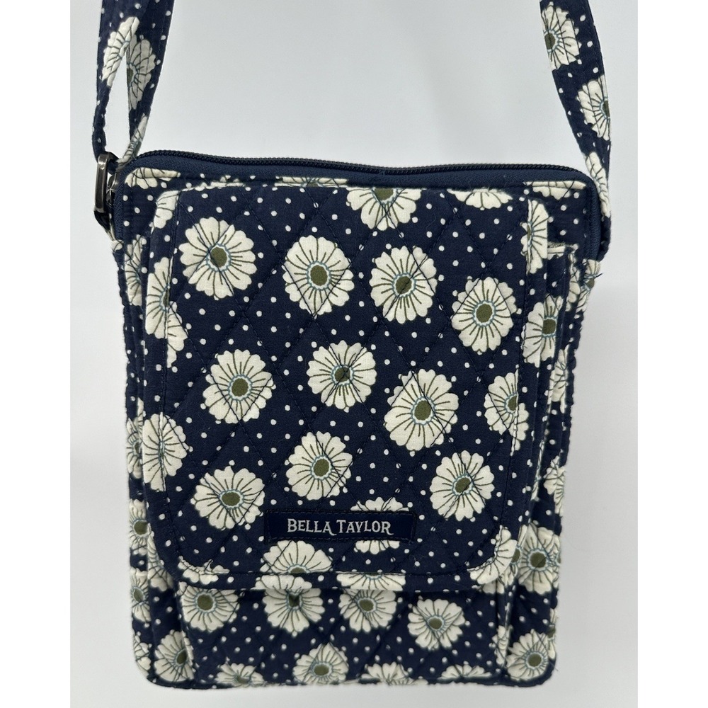 Bella Taylor Mini Crossbody Bag Purse Blue Daisy Cotton ID Card Adjustable Strap